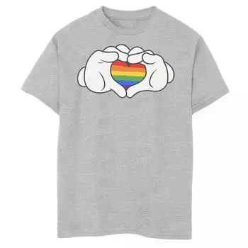 Футболка Disney's Mickey Mouse с рисунком в форме рук в форме сердца для мальчиков 8–20 лет с радужной заливкой Disney