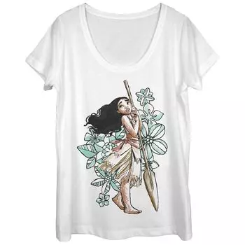 Футболка Disney's Moana Juniors с цветочным фоном и круглым вырезом Licensed Character