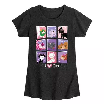 Футболка Disney's The Aristocats Girls 7–16 с рисунком «Сетка разных кошек» Licensed Character, черный