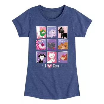 Футболка Disney's The Aristocats Girls 7–16 с рисунком «Сетка разных кошек» Licensed Character, синий