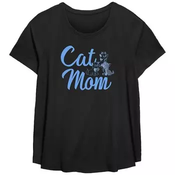 Футболка Disney's The Aristocats Plus Size Cat Mom с овальным краем и струящимся рисунком Licensed Character, черный
