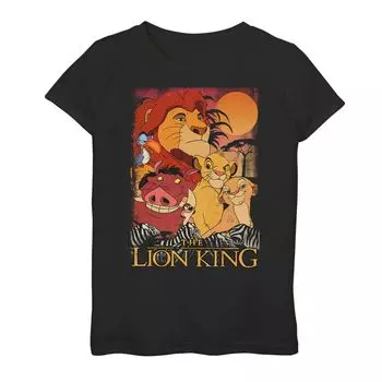 Футболка Disney's The Lion King для девочек 7–16 лет Happy Group Shot Sunset Licensed Character, черный