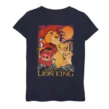 Футболка Disney's The Lion King для девочек 7–16 лет Happy Group Shot Sunset Licensed Character, синий