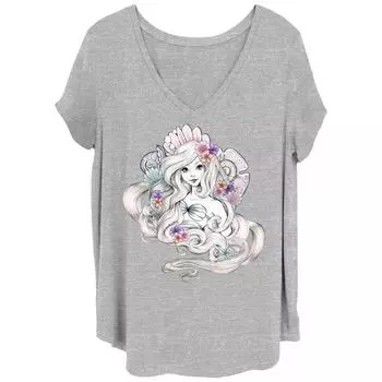 Футболка Disney's The Little Mermaid Ariel Juniors Plus с акварельным цветочным принтом и V-образным вырезом Disney