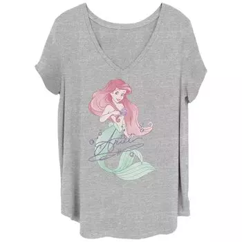 Футболка Disney's The Little Mermaid Ariel Juniors Plus с подписанным портретом и V-образным вырезом с рисунком Disney