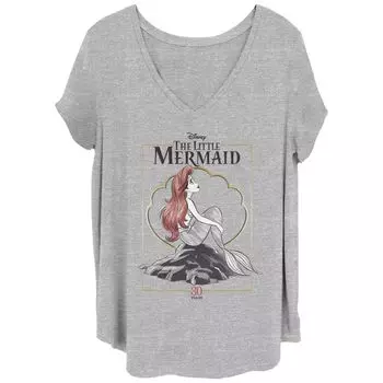 Футболка Disney's The Little Mermaid Juniors Plus с логотипом к 30-летию и V-образным вырезом с рисунком Disney