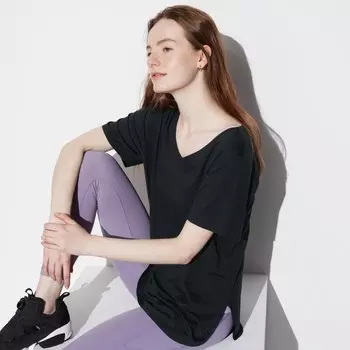 Футболка длинная Uniqlo AIRism бесшовная, черный
