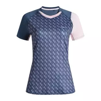 Футболка для бадминтона женская 560 серая PERFLY, синий кит/розовый кварц