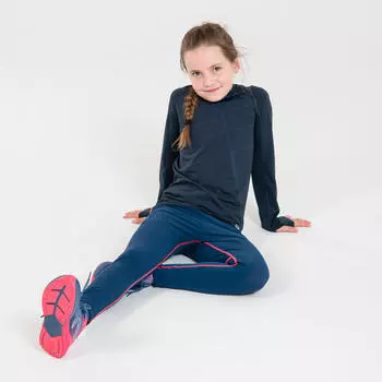 Футболка для бега с длинным рукавом дышащая Kiprun Skincare kids темно-синяя, темно-синий/чернильно-синий