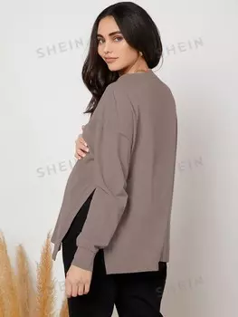 Футболка для беременных, раздельная, простая, повседневная Shein, светло-коричневый