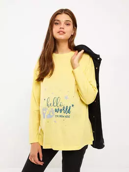 Футболка для беременных с длинным рукавом с круглым вырезом и принтом LC Waikiki Maternity