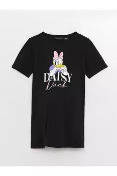 Футболка для беременных с короткими рукавами и круглым вырезом с принтом Daisy Duck LC Waikiki, черный