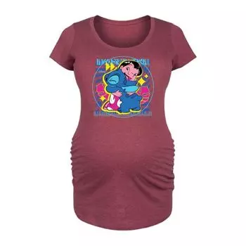 Футболка для беременных с принтом «Лило и Стич» в объятиях Disney, красный