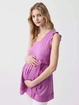 Футболка для беременных со вставками из английской вышивки Nicol Caramel, цвет mauve