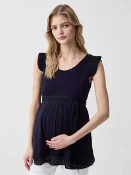 Футболка для беременных со вставками из английской вышивки Nicol Caramel, цвет night blue