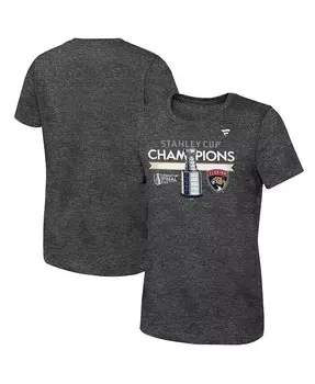 Футболка для больших мальчиков и девочек «Хезер Уголь» «Флорида Пантерз» с изображением чемпионов Кубка Стэнли 2024 в раздевалке Fanatics, черный