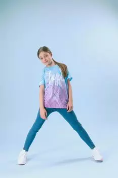 Футболка для девочек бирюзового цвета с надписью Marbel Hype, синий