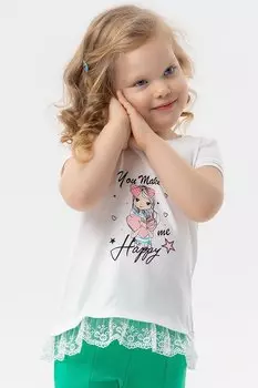 Футболка для девочек Cute Girl с принтом цвета экрю и шнуровкой на талии (1–4 года) Breeze