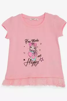 Футболка для девочек Cute Girl с розовым принтом и шнуровкой на талии (1–4 года) Breeze