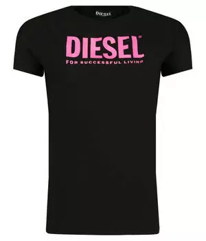 Футболка для девочек Diesel с контрастной надписью, черный