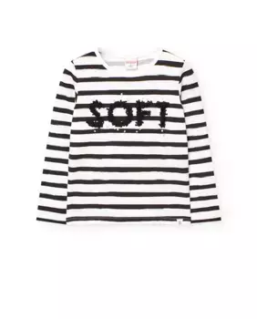 Футболка для девочек из хлопка с полосатым принтом Boboli, черный