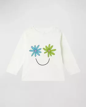 Футболка для девочек с цветочным принтом и рисунком смайлика, размер 4–8 Stella McCartney Kids, цвет White