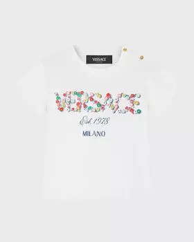 Футболка для девочек с цветочным принтом логотипа, размер 12M-3 Versace, цвет White/Multicolor