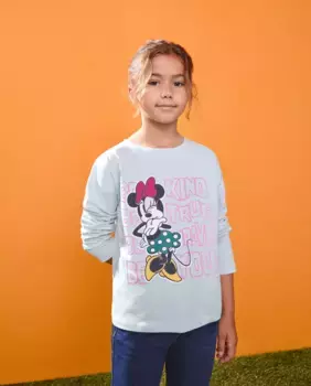 Футболка для девочек с длинными рукавами и позиционным лицензионным принтом Минни Маус с блестками Kids El Corte Ingls, светло-зеленый