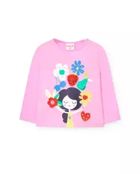 Футболка для девочек с длинными рукавами и круглым вырезом Boboli, цвет Rosa