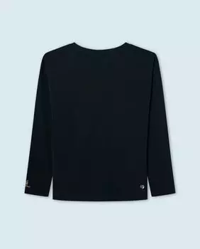 Футболка для девочек с длинными рукавами и логотипом из стразов Pepe Jeans, темно-синий