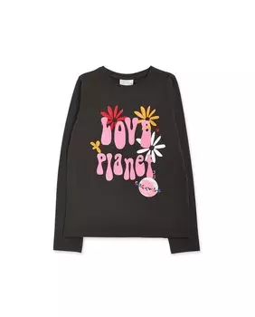 Футболка для девочек с длинными рукавами и надписью спереди Tuc tuc, темно коричневый