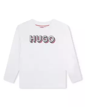 Футболка для девочек с длинными рукавами из 100% хлопка Hugo, белый
