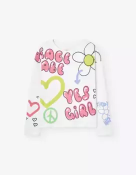 Футболка для девочек с длинными рукавами из 100% хлопка Losan, белый