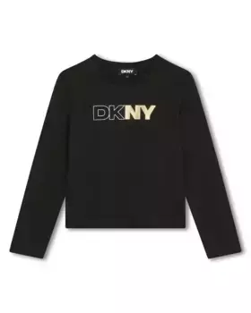 Футболка для девочек с длинными рукавами из 100% хлопка DKNY, черный