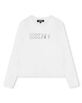 Футболка для девочек с длинными рукавами из 100% хлопка DKNY, белый