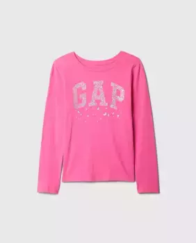 Футболка для девочек с длинными рукавами, круглым вырезом и логотипом Gap спереди, розовый
