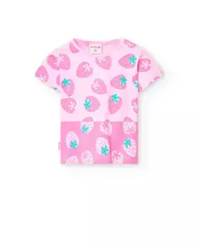 Футболка для девочек с коротким рукавом и принтом Boboli, цвет Rosa