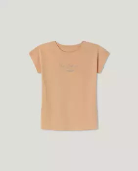 Футболка для девочек с коротким рукавом и логотипом со стразами Pepe Jeans, оранжевый