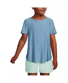 Футболка для девочек с короткими рукавами и активным изогнутым краем Lands' End, фиолетовый