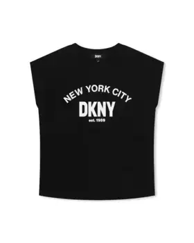 Футболка для девочек с короткими рукавами и надписью спереди DKNY, черный