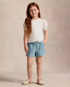 Футболка для девочек с короткими рукавами и швейцарской вышивкой Polo Ralph Lauren, белый