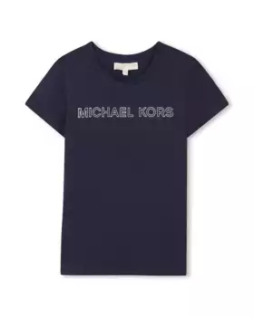 Футболка для девочек с короткими рукавами и логотипом спереди Michael Kors, тёмно-синий