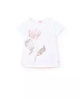 Футболка для девочек с короткими рукавами и рисунком спереди Boboli, белый