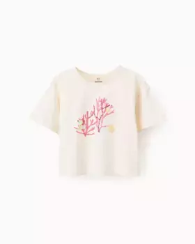 Футболка для девочек с короткими рукавами и рисунком спереди Zippy, бежевый