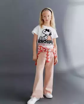 Футболка для девочек с короткими рукавами и принтом Снупи Kids El Corte Ingls, белый