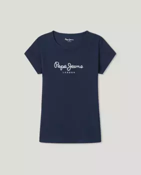 Футболка для девочек с короткими рукавами и принтом Pepe Jeans, тёмно-синий