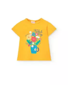 Футболка для девочек с короткими рукавами и круглым вырезом Boboli, горчичный