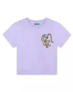 Футболка для девочек с короткими рукавами из 100% хлопка Kenzo Kids, цвет Lila