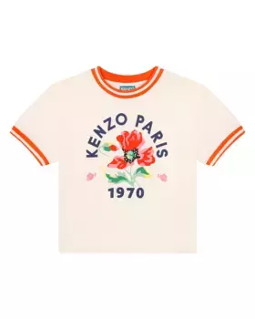 Футболка для девочек с короткими рукавами из 100% хлопка Kenzo Kids, цвет Crudo