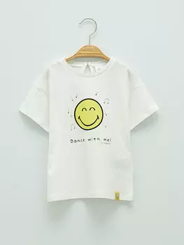 Футболка для девочек с круглым вырезом и короткими рукавами со смайликом LCW baby